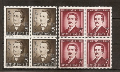 SD Romania 1939 LP130 - 50 ani moarte M.Eminescu, serie 2 val, bloc de 4, MNH foto