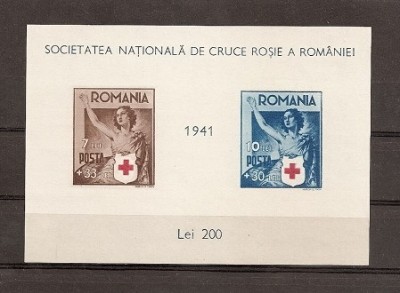 SD Romania 1941 LP146- Crucea Rosie, colita nedantelata, MNH foto