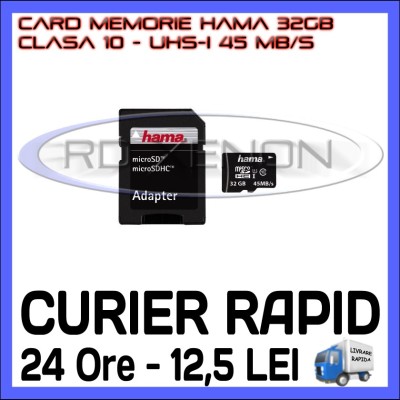 CARD MEMORIE HAMA MICRO SDHC 32GB UHS-I 45 MB/S CLASA 10 + ADAPTOR SD foto