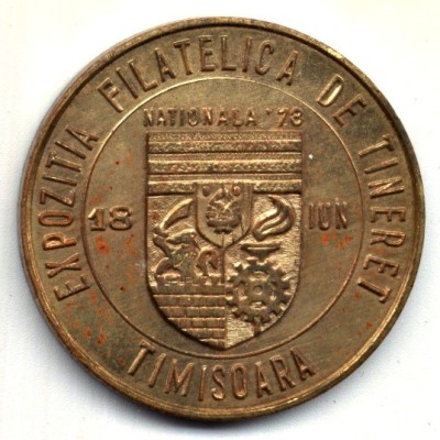 MEDALIE EXPOZITIA NATIONALA FILATELICA DE TINERET TIMISOARA 1973 ISTORIE NUMISMATICA PACE foto