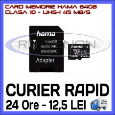 CARD MEMORIE HAMA MICRO SDHC 64GB UHS-I 45 MB/S CLASA 10 + ADAPTOR SD foto