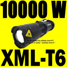 CEA MAI PUTERNICA MINI Lanterna cu LED CREE XML T6 + ZOOM + LUPA + 5 Faze + INCARCATOR CASA / AUTO + Acumulator 18650 foto