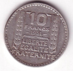 moneda argint -10 francs 1931, 10 franci 1931 foto