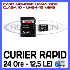 CARD MEMORIE HAMA MICRO SDHC 16GB UHS-I 45 MB/S CLASA 10 + ADAPTOR SD