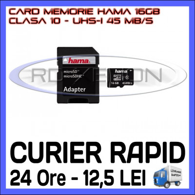 CARD MEMORIE HAMA MICRO SDHC 16GB UHS-I 45 MB/S CLASA 10 + ADAPTOR SD foto