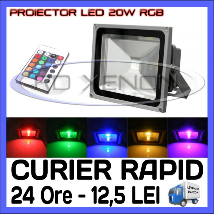 PROIECTOR LED 20W - RGB CU TELECOMANDA - IP65 - ILUMINARE DECORATIVA - 220V