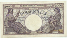 ROMANIA 2000 2.000 LEI 1941 XF++ [1] filigram Traian foto