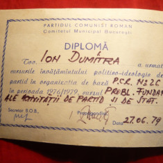 Diploma PCR ,Invatamant Politic 1979 Activitatea de Partid