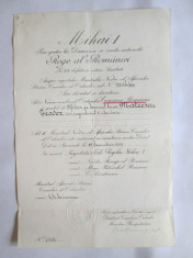 RARITATE! BREVET REGENTA ROMANIA(REGELE MIHAI COPIL) ORDINUL COROANA ROMANIEI IN GRAD DE OFITER DIN 29 DECEMBRIE 1929,REGENT C.SARATEANU!!! foto