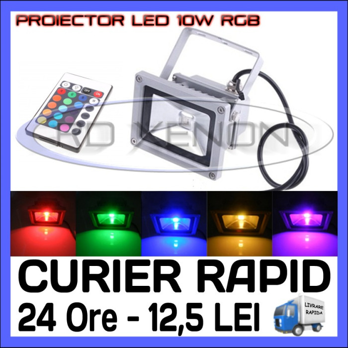PROIECTOR LED 10W - RGB CU TELECOMANDA - IP65 - ILUMINARE DECORATIVA - 220V