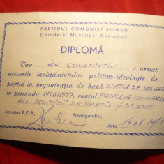 Diploma PCR -Invatamant Politic 1979 la Sectia Salvare - I. Constantin