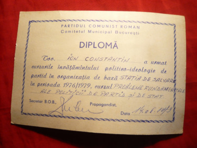 Diploma PCR -Invatamant Politic 1979 la Sectia Salvare - I. Constantin foto