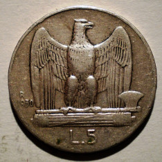 C.240 ITALIA VITTORIO EMANUELE III 5 LIRE 1930 ARGINT 5g foto