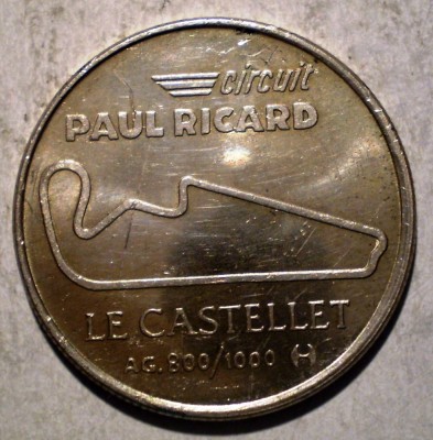 F.169 JETON FRANTA AUTO CIRCUIT PAUL RICARD 1970 1990 ARGINT 3,27g foto