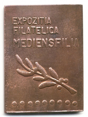 MEDALIA PLACHETA EXPOZITIA FILATELICA MEDIENSFILIA MEDIAS SIBIU PREMIU foto