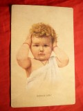 Ilustrata- Felicitare- Copil ungur , semnata Jobsl ,inc.sec.XX
