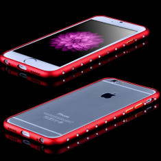 Bumper aluminiu rosu cu pietricele + folie protectie ecran Iphone 6 foto