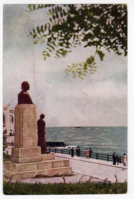 CONSTANTA , STATUIA LUI MIHAIL EMINESCU RPR ,CIRCULAT 1958 ,