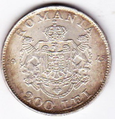 12) 200 lei 1942, argint 6 grame,0.835,necuratata cu patina XF/a.UNC foto