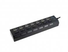 high Speed 7 Ports USB 2.0 Hub BH-18A with Switch for PC/Laptop (Black) foto