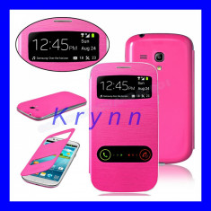 TC99a - Toc Piele eco Flip roz - Samsung Galaxy S3 Mini i8190 i8200 + FOLIE! foto