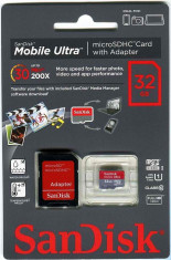 SanDisk 32GB Ultra Class 10 Micro SDHC up to 48MB/s cu Adaptor foto