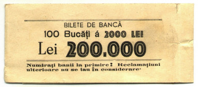 BANDEROLA PENTRU 100 BANCNOTE 2000 2 000 LEI 1943-1945 BANCA ROMANIEI foto