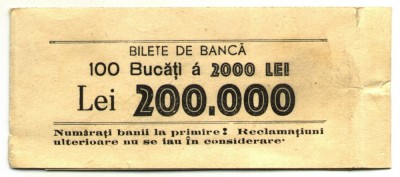 BANDEROLA PENTRU 100 BANCNOTE 2000 2 000 LEI 1943-1945 BANCA ROMANIEI foto