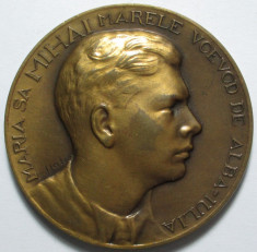 [ - H - ] Romania - Medalie 1937 Mihai I Marele Voievod de Alba-Iulia, gravor I. Jalea RARA!! foto