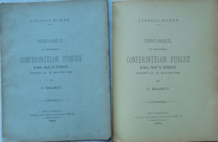 Discursul conferintelor publice in noul Palat al Ateneului tinut de Esarcu ,1889