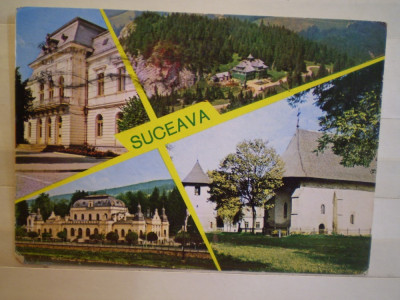 CARTE POSTALA - ROMANIA - SUCEAVA - VEDERI DIN ORAS - CIRCULATA - TIMBRATA . foto