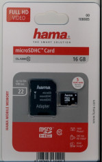 Card de memorie microSD 16GB Clasa 10 + adaptor | HAMA 108085 | Micro SD | microSDHC | NOU - Sigilat foto