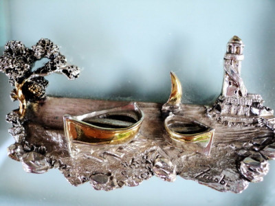 Art deco Marina argintata si aurita pe rama sticla Murano foto
