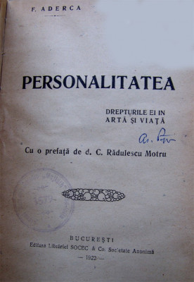 Aderca, Personalitatea, Bucuresti, 1922 foto