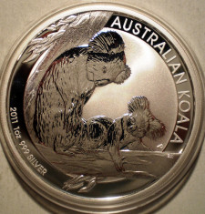 D.421 AUSTRALIA KOALA 1 DOLLAR 2011 PROOF ARGINT .999 1 OZ foto