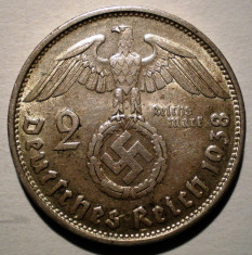 F.634 GERMANIA AL III-LEA REICH HINDENBURG 2 REICHSMARK 1938 B ARGINT foto