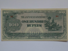 OCUPATIA JAPONEZA IN BURMA 100 RUPEES 1944 UNC foto