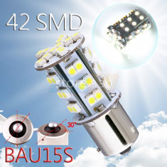 Bec led BAU15S cu 42 SMD 3528 lumina alb rece pentru semnalizare la cel mai bun pret!! 1073 1093 1129 1141 1156 NU ESTE CANBUS PY21W foto