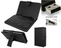 Husa tableta cu tastatura cu mufa USB reglabila de 7 inch din piele ecologica compatibil Android si Windows - COD 03 - foto