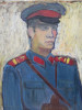 Portret de militian barbat in uniforma,pictura ulei/carton,perioada comunista, Portrete, Realism