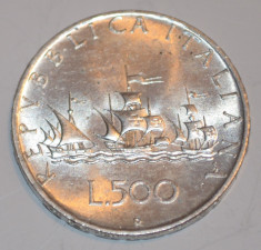Italia, 500 lire 1959, argint, necirculata, de colectie foto