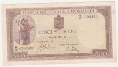 (3) BANCNOTA ROMANIA - 500 LEI 1942 (20 IV 1942) - FILIGRAN BNR VERTICAL - STARE BUNA foto