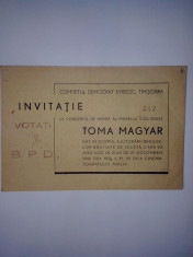 Invitatie la concertul de vioara al marelui violonist Toma Magyar dat in scopul ajutorarii regiunilor bantuite de seceta foto