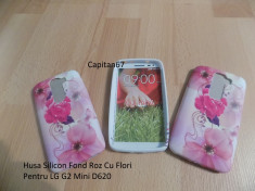 Husa Silicon Fond Roz Cu Flori Pentru LG G2 Mini D620 foto