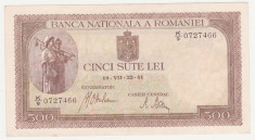 (1) BANCNOTA ROMANIA - 500 LEI 1941 (22 VII 1941) - FILIGRAN BNR ORIZONTAL - STARE BUNA foto