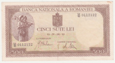 (4) BANCNOTA ROMANIA - 500 LEI 1942 (20 IV 1942) - FILIGRAN BNR VERTICAL foto