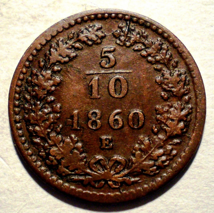 F.257 AUSTRIA 5/10 KREUZER 1860 E RARA