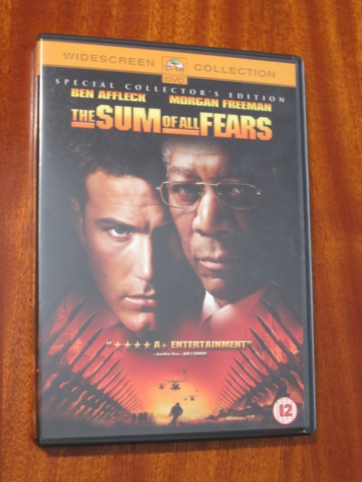 THE SUM OF ALL FEARS - film DVD - cu MORGAN FREEMAN si BEN AFFLECK (original din Anglia, in stare impecabila!!!)
