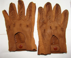 Manusi barbati de condus din piele naturala maro - pentru mana mare XL / XXL (Driving Gloves) foto