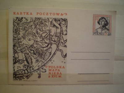 CARTE POSTALA POLONIA - HARTA VECHE - TIMBRATA CU TIMBRU SEC COMEMORATIV M. KOPERNIC - NECIRCULATA . foto